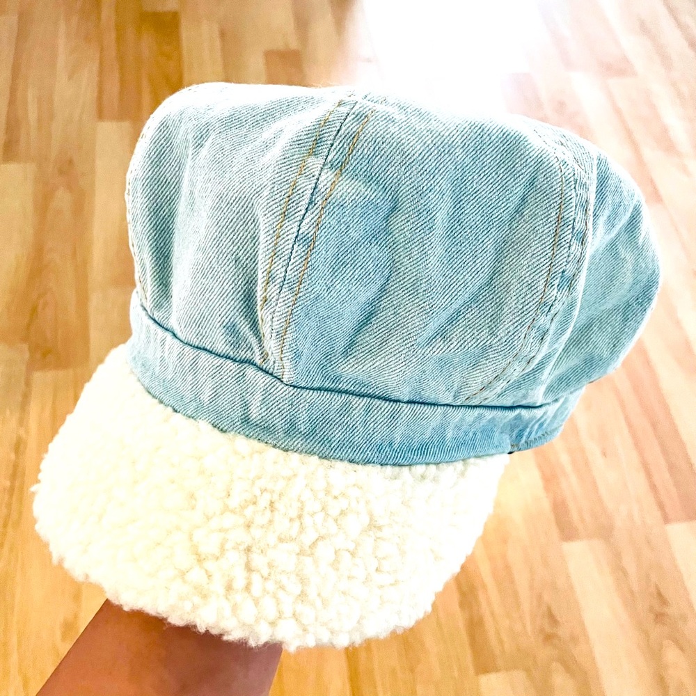 BP. Faux Shearling & Denim Baker Boy Hat